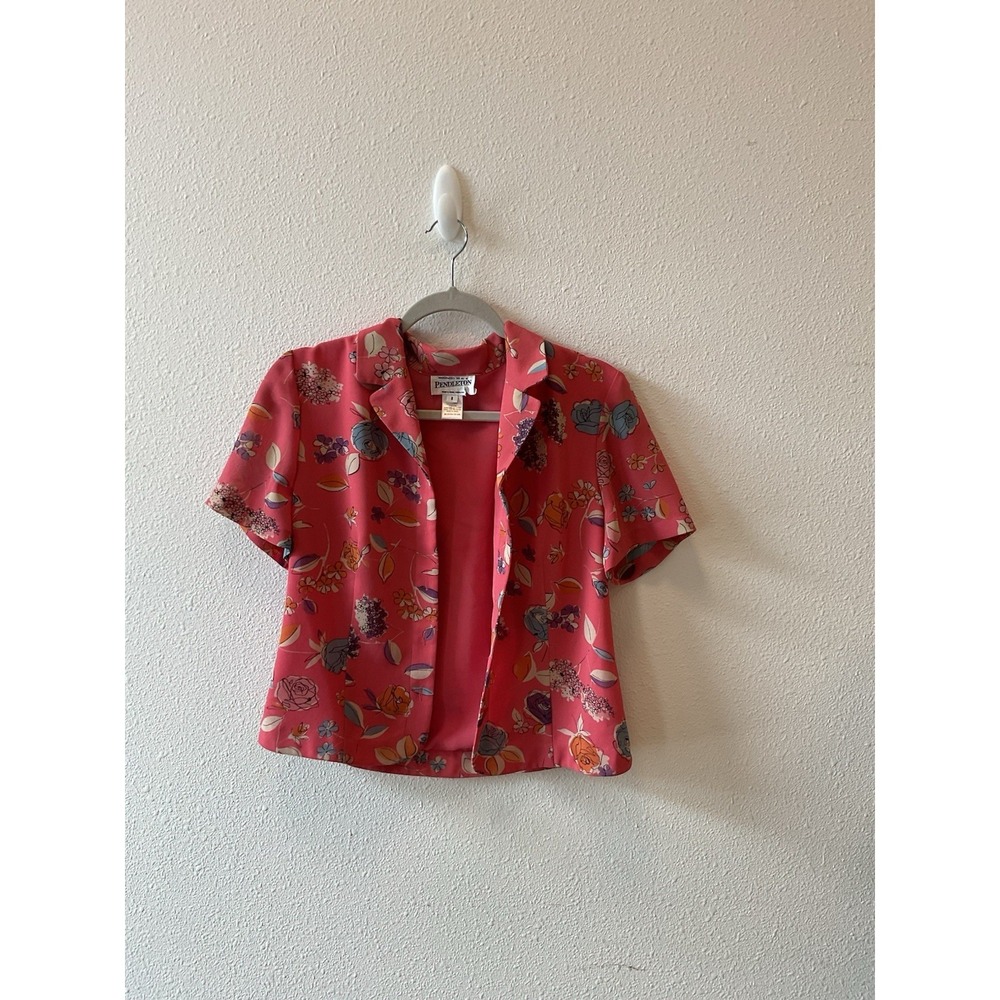 Pendleton Shirt Womens M/L 8 Pink Floral Button Up Short Sleeve Vintage